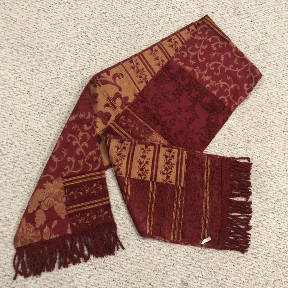 Fall Autumn Red Gold Tapestry Woven Table Runner 90" Long x 12.75" Wide